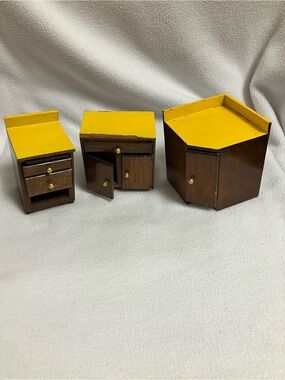 vintage 1970s Concord Miniatures dollhouse 3 piece kitchen set yellow counters